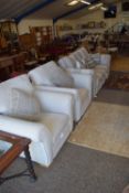 GOOD QUALITY PAIR OF UPHOLSTERED ARMCHAIRS, EACH APPROX 101CM MAX