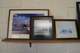 THREE PICTURES, PRINTS INCLUDING FISHING BOATS AT SIDMOUTH, PRINT BY JAMES LESTER NO 240/300