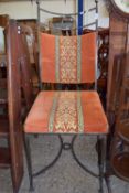 UNUSUAL WROUGHT IRON UPHOLSTERED SIDE CHAIR, WIDTH APPROX 45CM