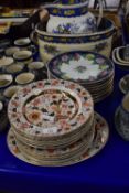 IRONSTONE DINNER WARES WITH IMARI PATTERN TOGETHER WITH FLORAL DECORATED STONE CHINA PLATES