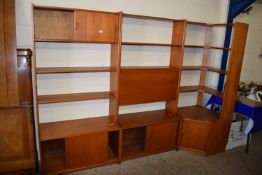 1960S TEAK EFFECT TRIPLE CORNER UNIT WITH CENTRAL DROP FRONT COCKTAIL CABINET