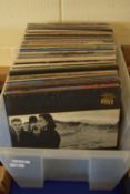 PLASTIC BOX CONTAINING LPS, INCLUDING ABBA, BEE GEES, ROXY MUSIC ETC