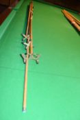 Snooker rest set to include two standard size spider rests and a long reach set, an extended cue