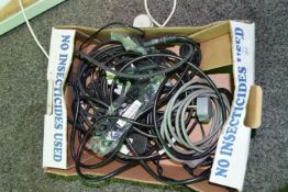 Box of various power leads and HDMI cables etc