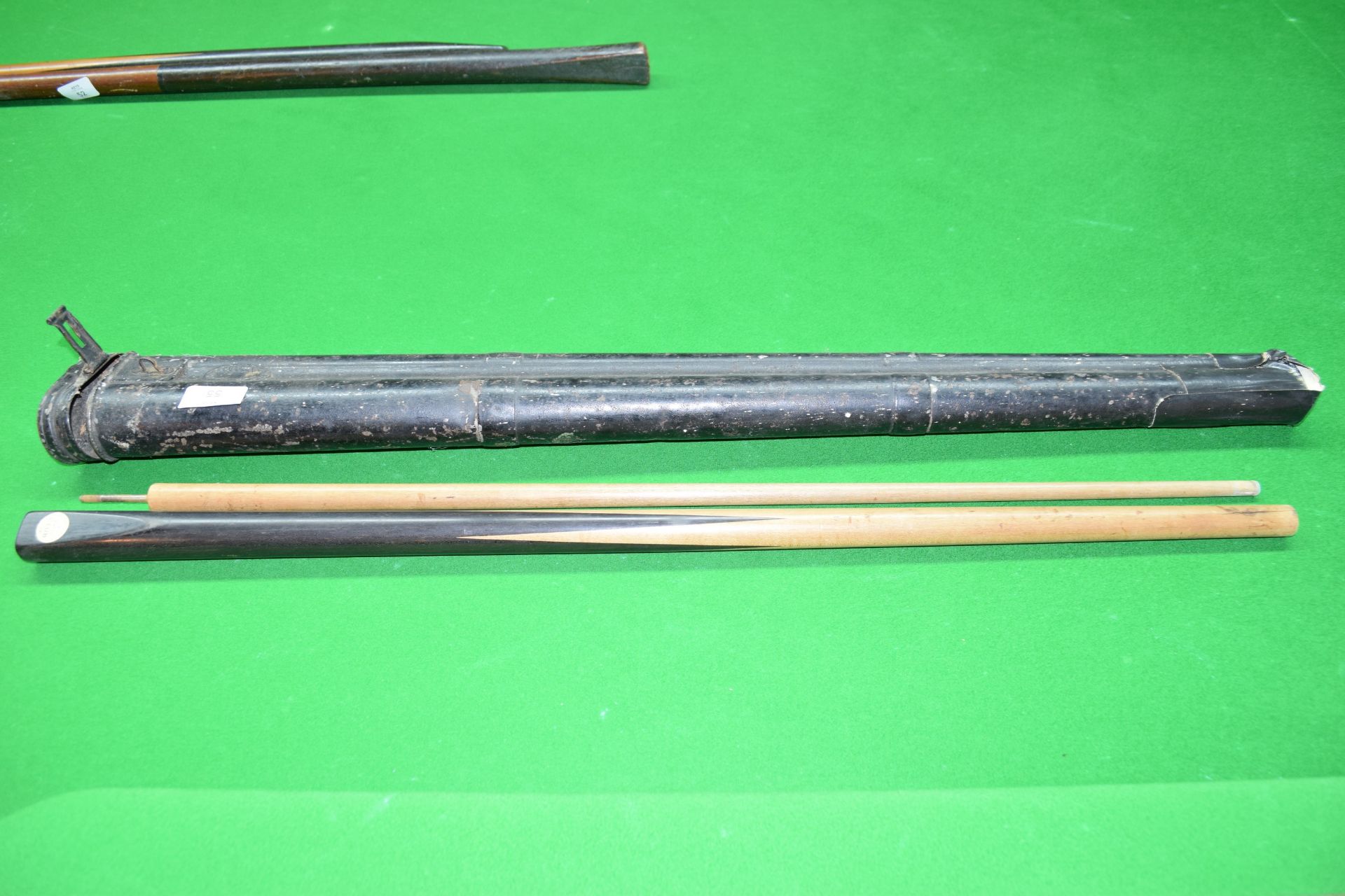 Vintage Burroughs & Watts snooker cue along with a carrying case, (a/f)