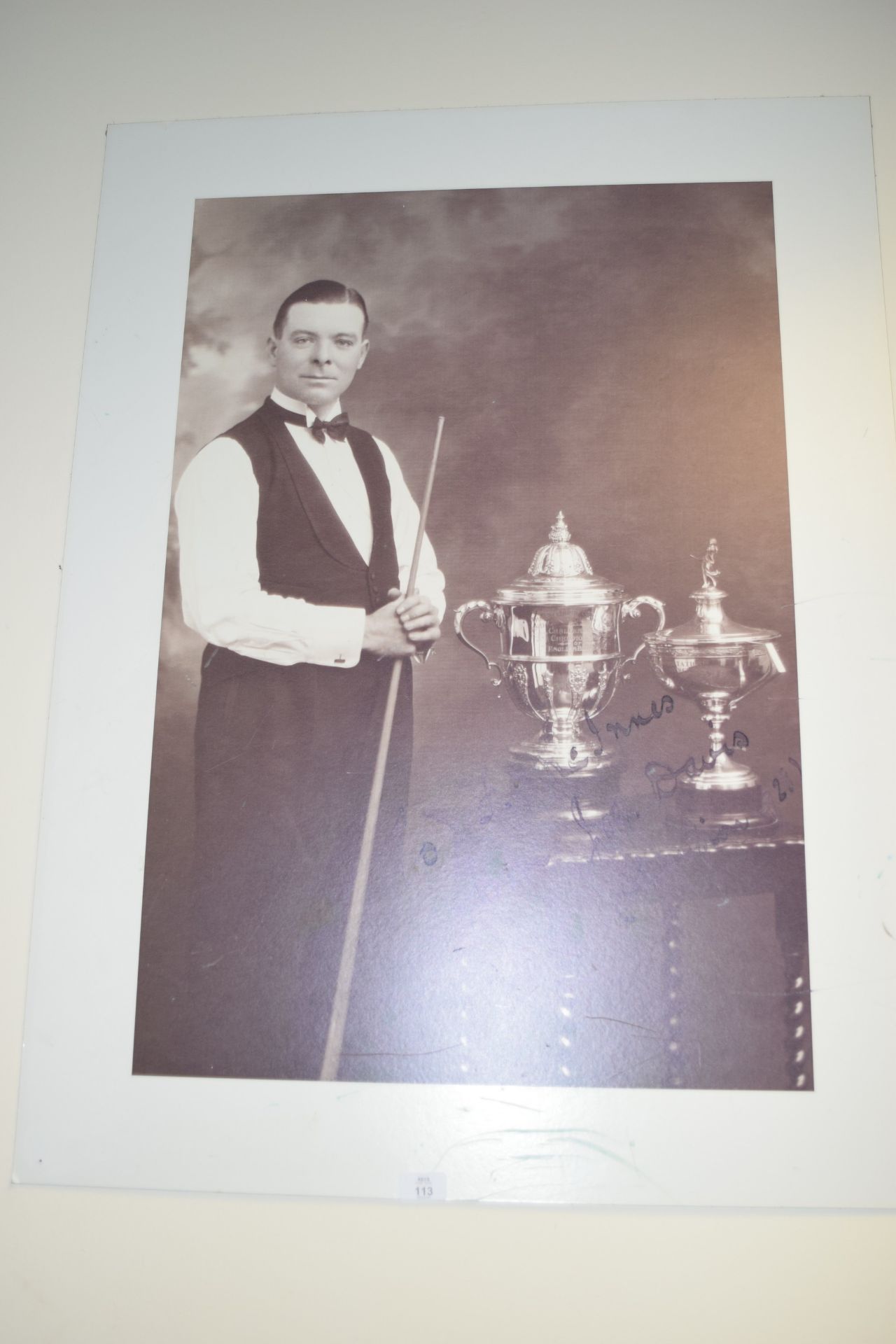 Poster of Championship Snooker billiard player Joe Davis, width approx 77cm