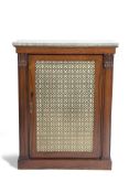 William IV Rosewood singlie door side cabinet, the top with green veined marble over a moulded