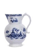 Large Lowestoft porcelain cider jug, the body with impressed floral decoration, also decoration in