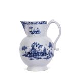 Large Lowestoft porcelain cider jug, the body with impressed floral decoration, also decoration in