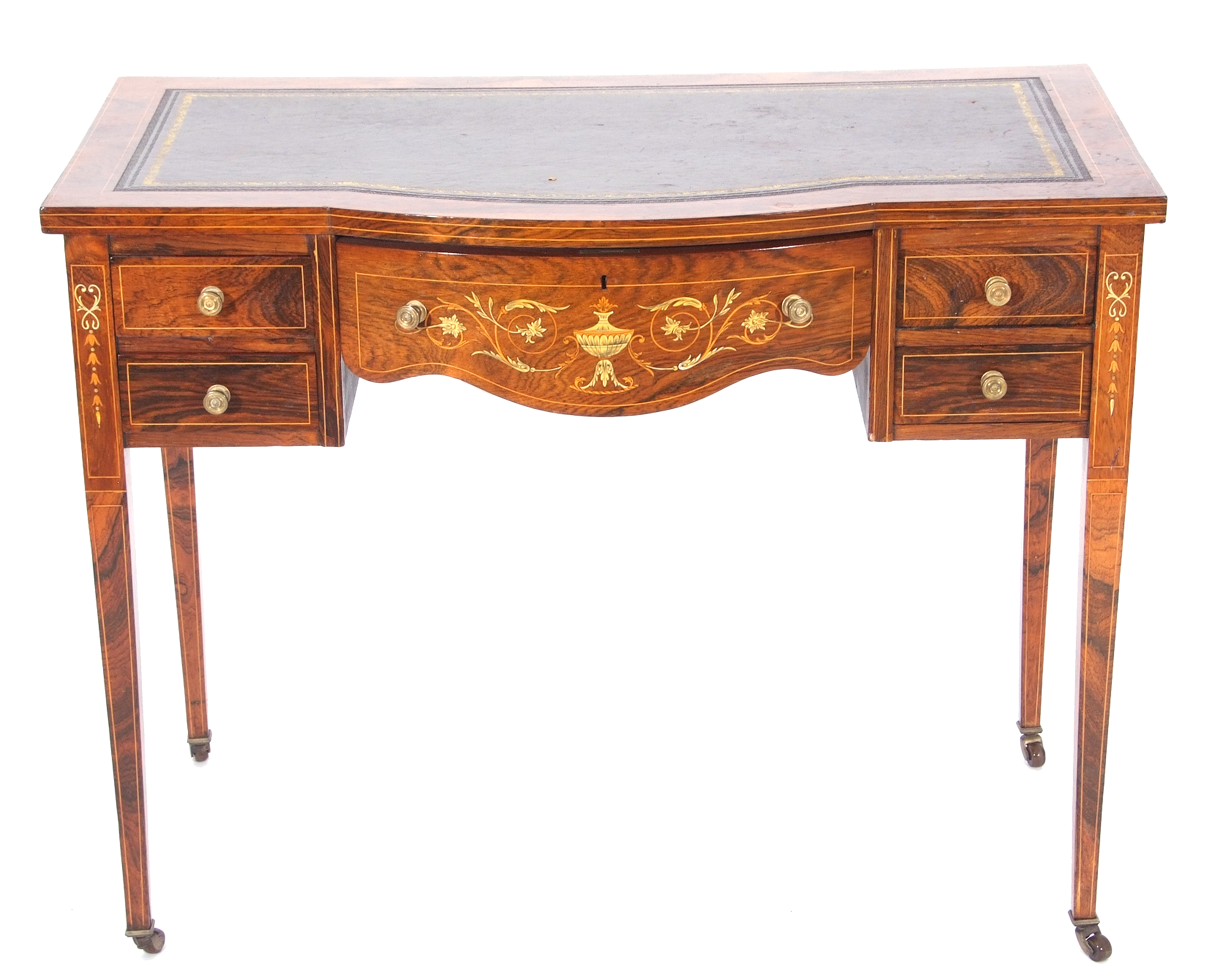 Late 19th/early 20th century ladies rosewood writing desk, the line inlaid bow fronted top with - Image 3 of 3