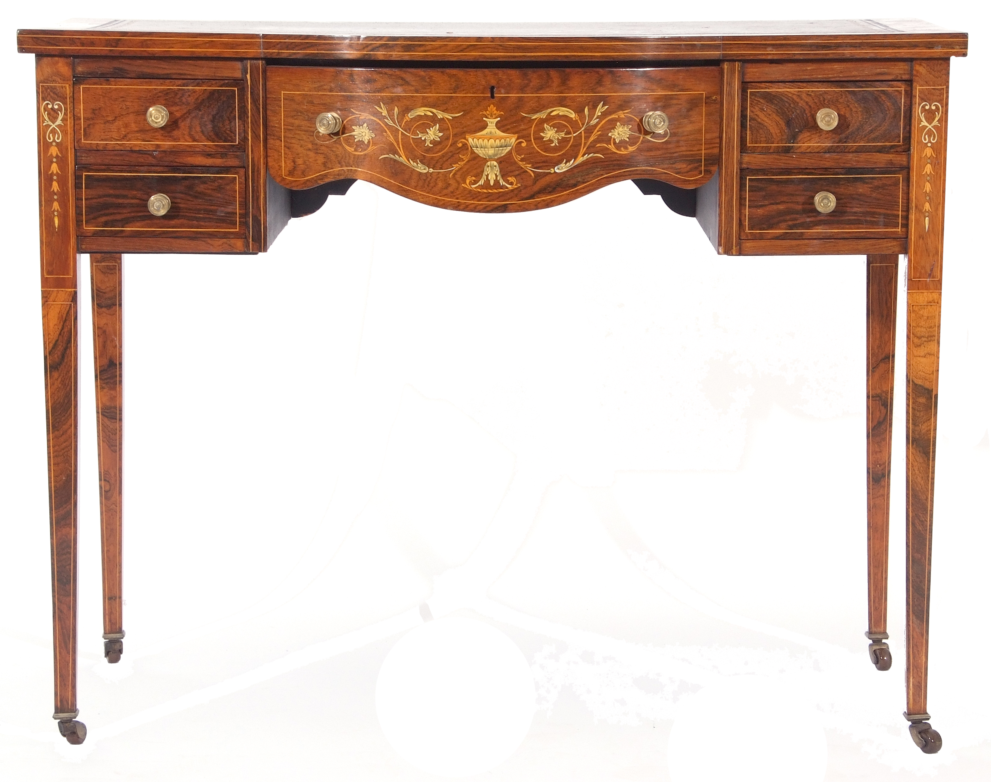 Late 19th/early 20th century ladies rosewood writing desk, the line inlaid bow fronted top with - Image 2 of 3
