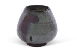 Chinese pottery bowl with a flambe crackle like glaze in green and purple, 10cm high