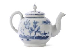 Lowestoft porcelain teapot and cover decorated in underglaze blue with the so-called Elizabeth