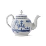 Lowestoft porcelain teapot and cover decorated in underglaze blue with the so-called Elizabeth