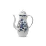 Lowestoft porcelain coffee pot and cover decorated in underglaze blue with a floral design, 30cm