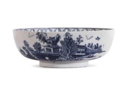 Lowestoft porcelain large bowl decorated in underglaze blue with a print of The Argument pattern, (