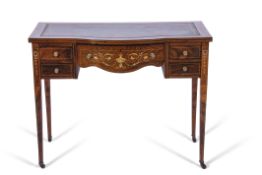 Late 19th/early 20th century ladies rosewood writing desk, the line inlaid bow fronted top with