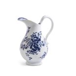 Lowestoft porcelain milk jug decorated in underglaze blue with a design of trailing flowers with