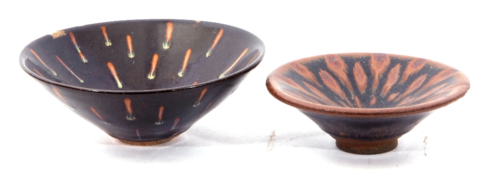 Two Chinese pottery bowls both Ten Moku type glazes in original box, the largest 15cm diam - Image 2 of 5