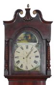 J H Scott, Burnley, early/mid-19th century mahogany longcase clock with arched painted dial,