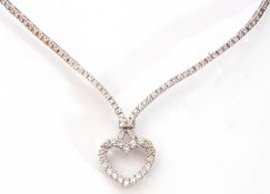 Modern 18ct white gold and diamond heart necklace, the open work heart and part of necklace set with