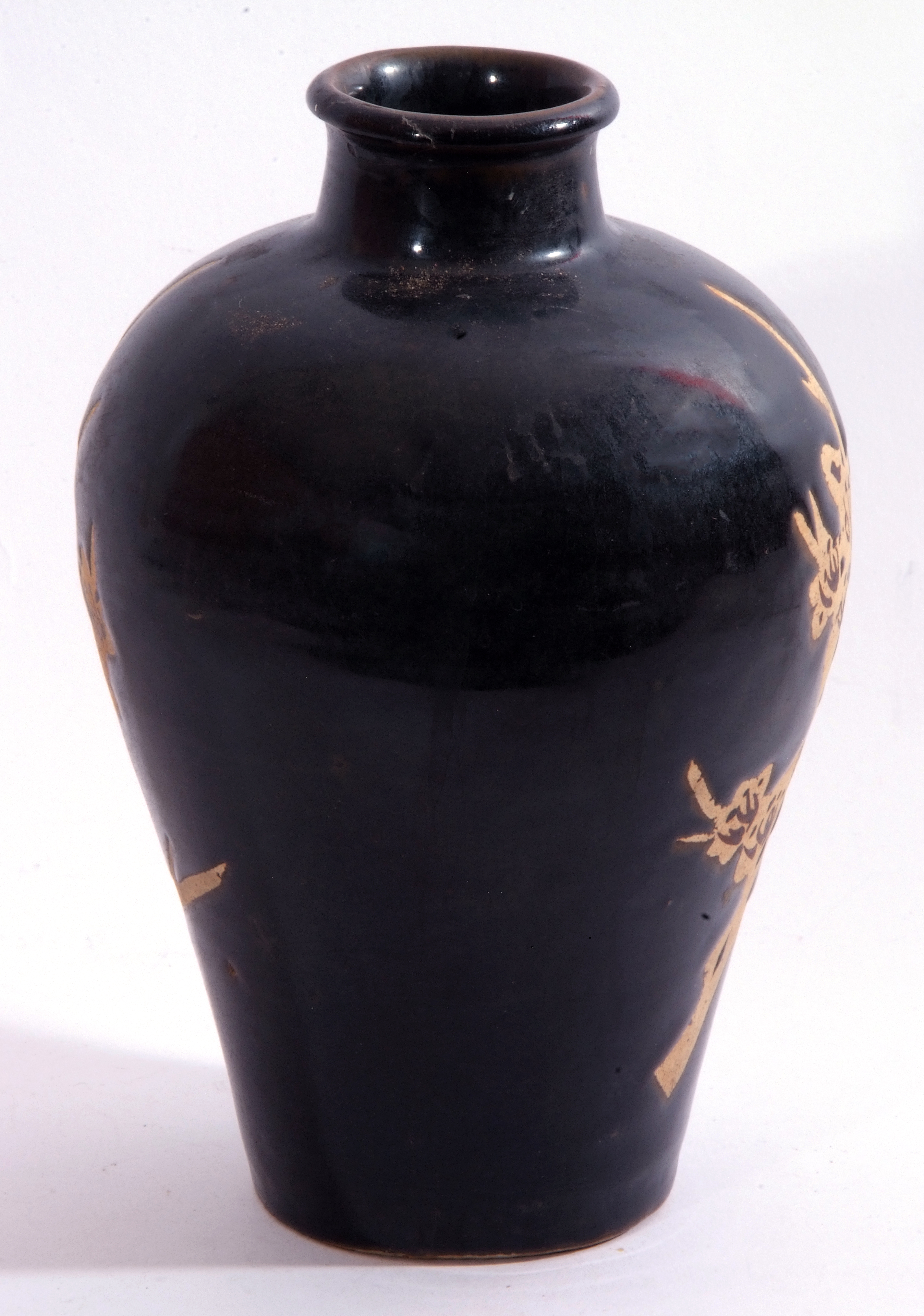 Chinese Cizhou black glazed pottery vase, Yuan/Ming Dynasty, the black background with floral - Image 5 of 6