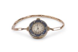 Second quarter of 20th century ladies 18c gold cased cocktail watch having blued steel hands to a