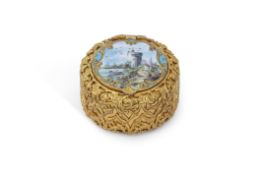 Mid 19th century French ormolu circular patch box, having cast filigree trellis work to a plain