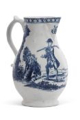 An important documentary Lowestoft porcelain jug decorated with a print of a hound and huntsmen,