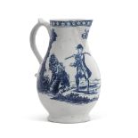 An important documentary Lowestoft porcelain jug decorated with a print of a hound and huntsmen,