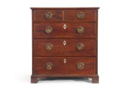 George III style Mahogany apprentice chest, comprising two small drawers above three graduated