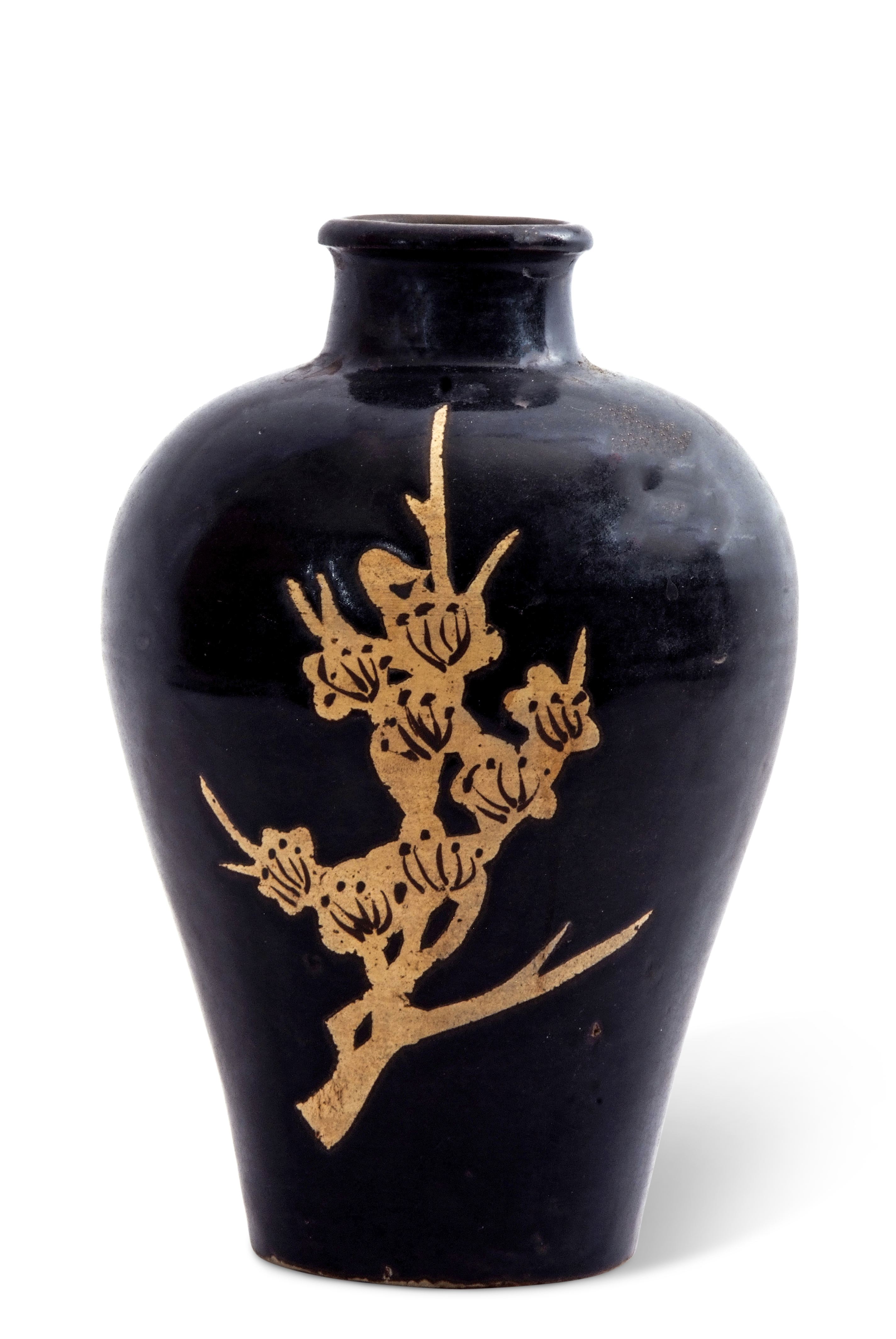 Chinese Cizhou black glazed pottery vase, Yuan/Ming Dynasty, the black background with floral