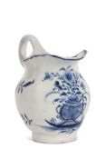 Important Lowestoft dated cream jug of globular form with unusual handle, the base inscribed "A +H"