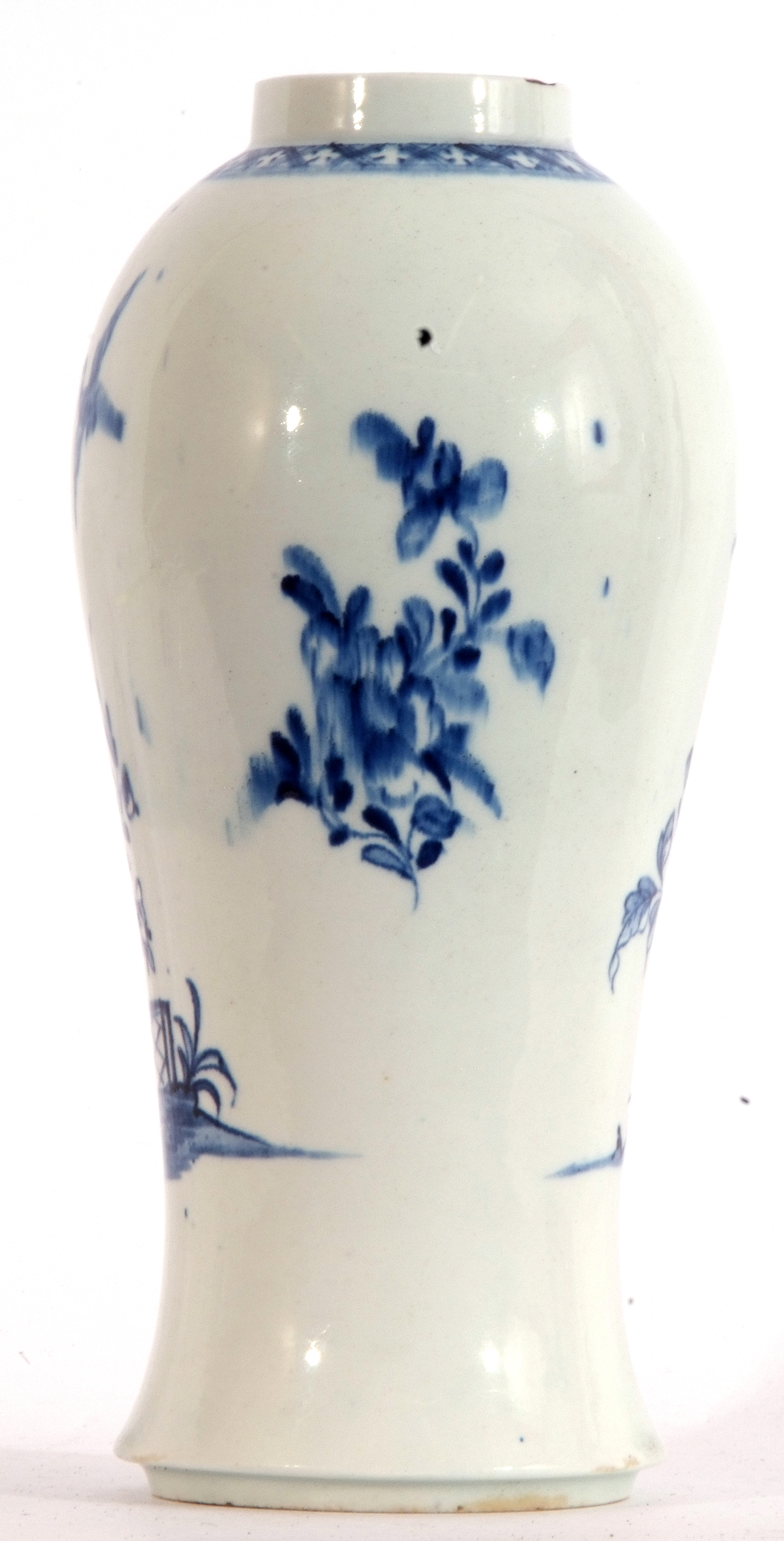 Lowestoft porcelain baluster vase decorated in underglaze blue with a fence and trees and floral - Image 4 of 7