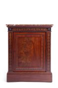 William IV Mahogany inlaid side cabinet, raised on a plinth base, borders & frieze inlaid with