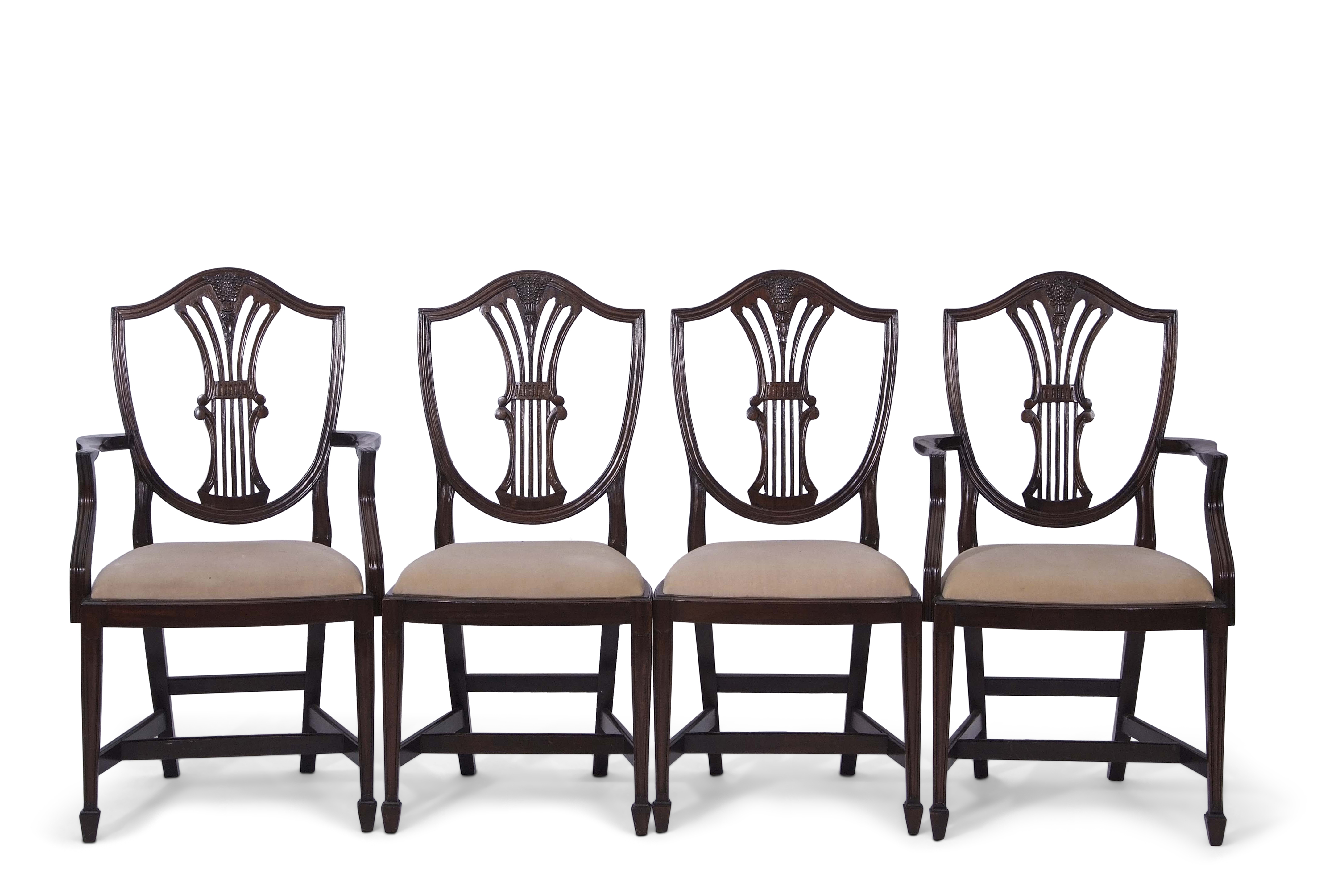 Set of eight (6+2) Hepplewhite style mahogany dining chairs with pierced and wheatsheaf carved splat