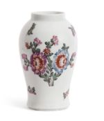 Lowestoft porcelain small baluster vase with a polychrome design of flowers, possibly by the tulip