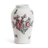 Lowestoft porcelain small baluster vase with a polychrome design of flowers, possibly by the tulip