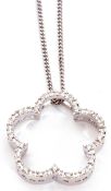 18ct white gold and diamond necklace, an open work floral design, the frame decorated with small