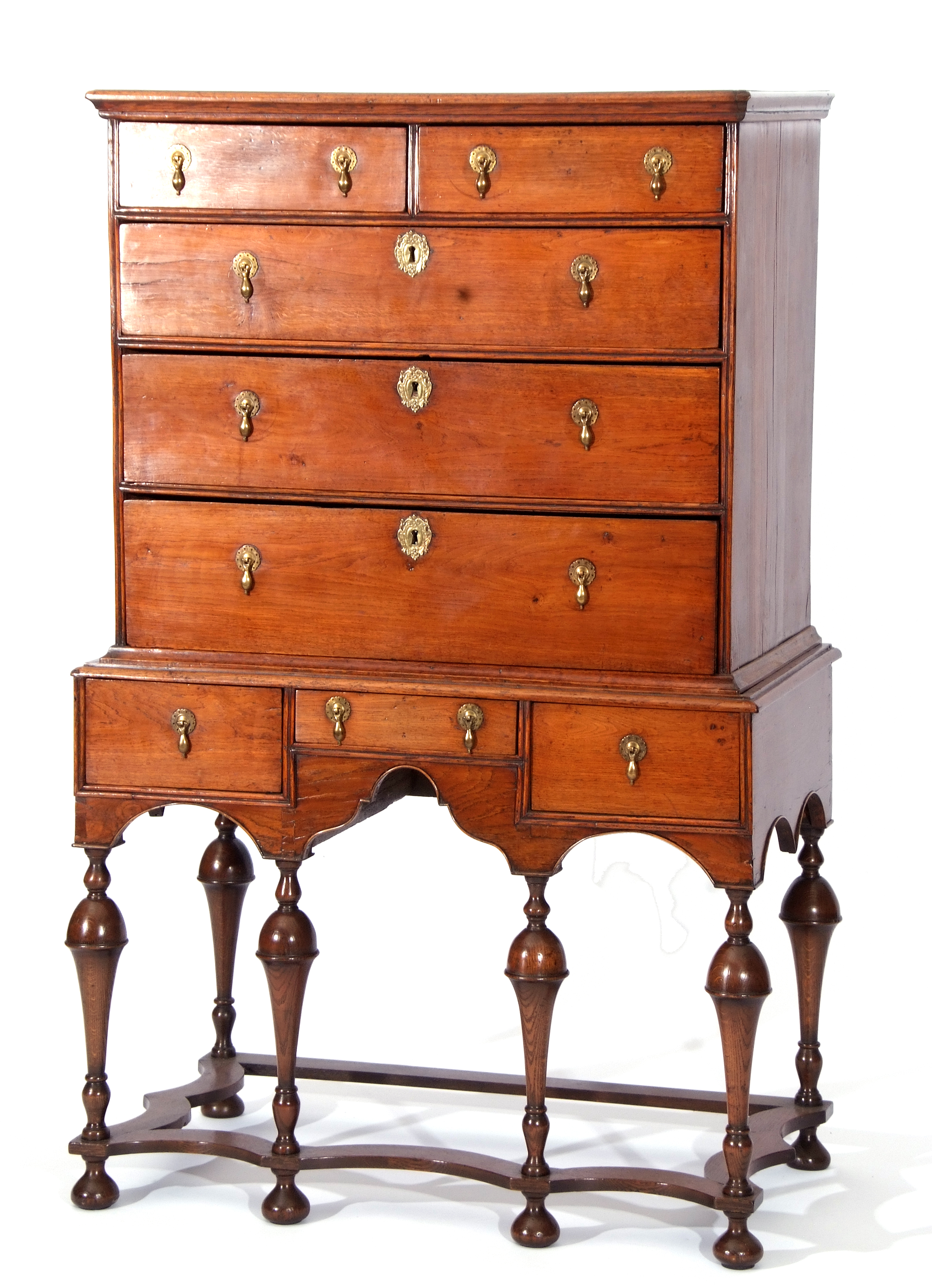 18th/19th century oak chest on stand in William & Mary style, the top section of two short and three - Image 2 of 4