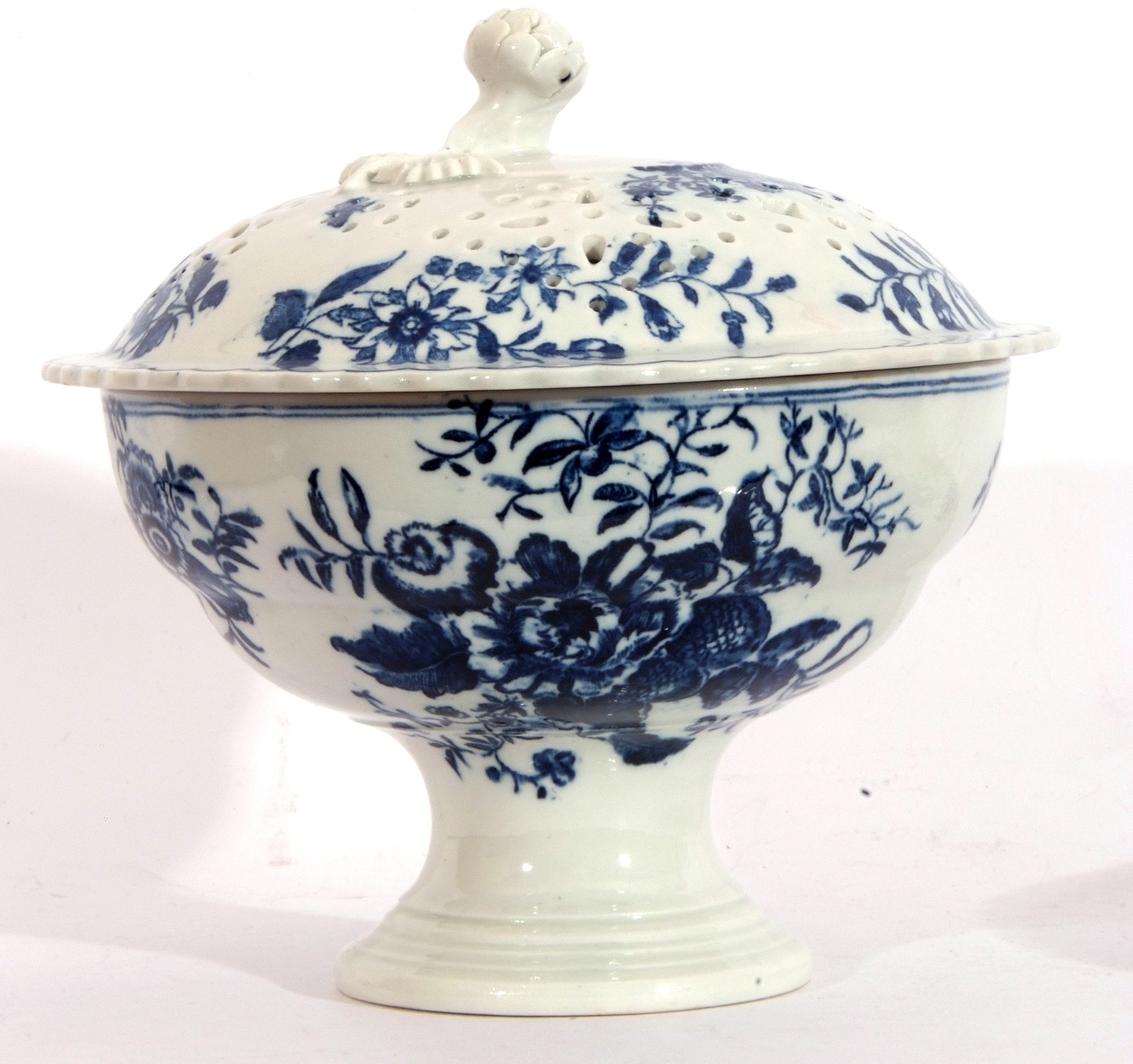 Lowestoft porcelain rice bowl, cover and stand, or small dessert tureen, decorated with the pine - Image 7 of 11