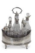 George III silver cruet, London 1759, the oval body with reeded rims and bands of engraved acorns