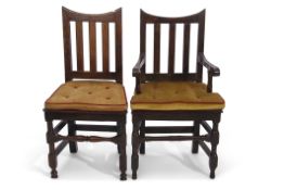 Set of 10 17th century and later oak dining chairs, all with concave cresting rails supported by