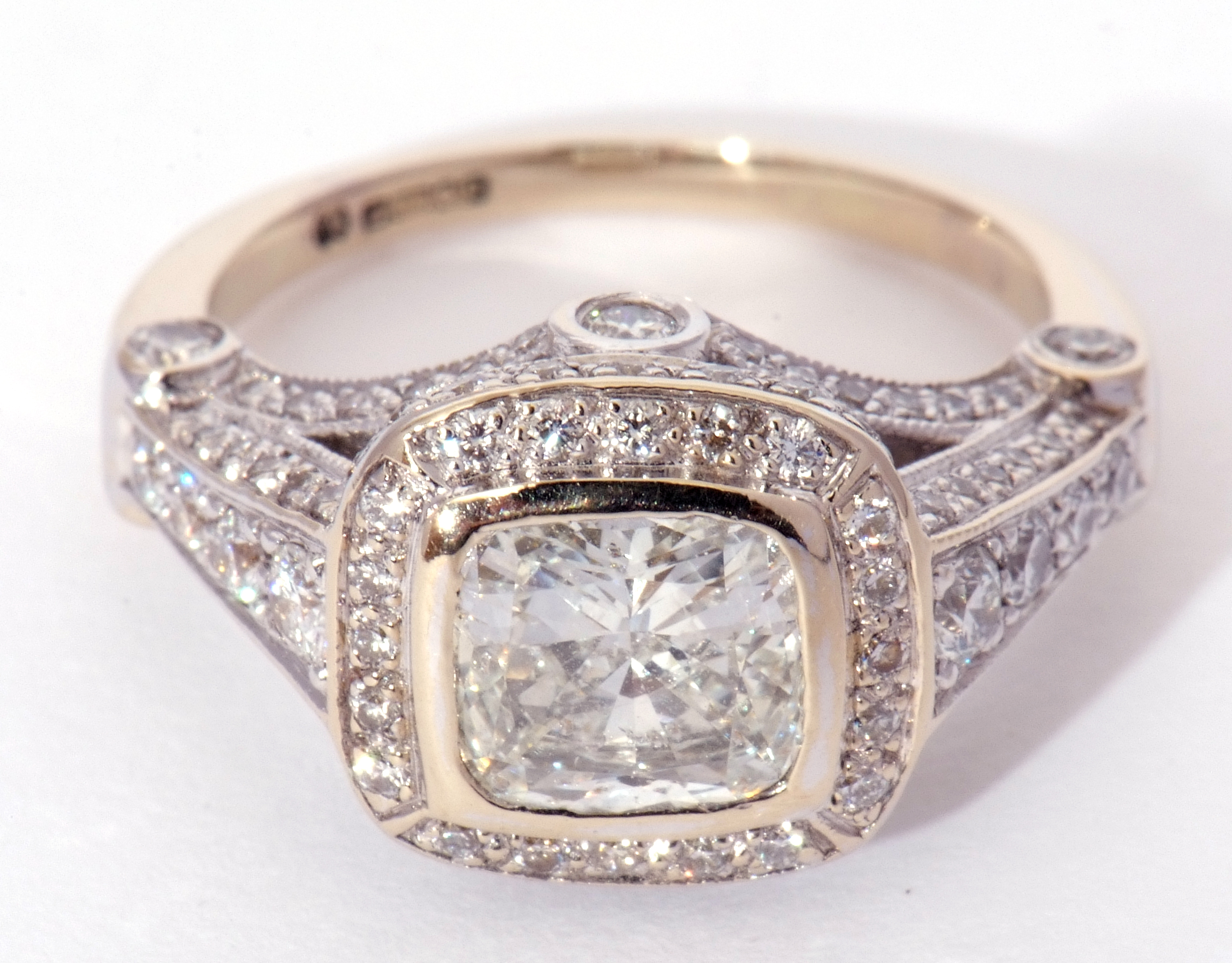 Precious metal single stone diamond ring, the cushion cut diamond weighing 1.20ct, bezel set - Image 9 of 15