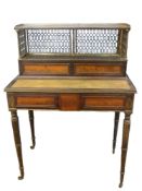 Mid-20th century mahogany desk, the top section with two drawers with brass section gallery to a