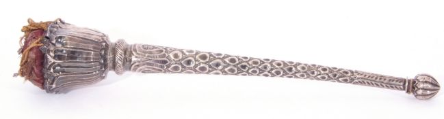 Late 19th century Continental white metal model of a torch, with fish scale tapering cylindrical