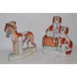 STAFFORDSHIRE MODEL OF A HOUND WITH RABBIT IN MOUTH, PLUS A STAFFORDSHIRE FIGURE