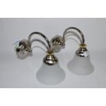 PAIR OF WALL LIGHTS WITH WHITE FROSTED SHADES