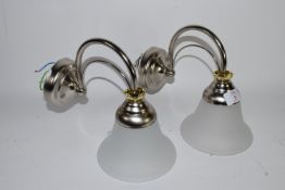 PAIR OF WALL LIGHTS WITH WHITE FROSTED SHADES