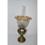 BRASS OIL LAMP WITH GLASS SHADE